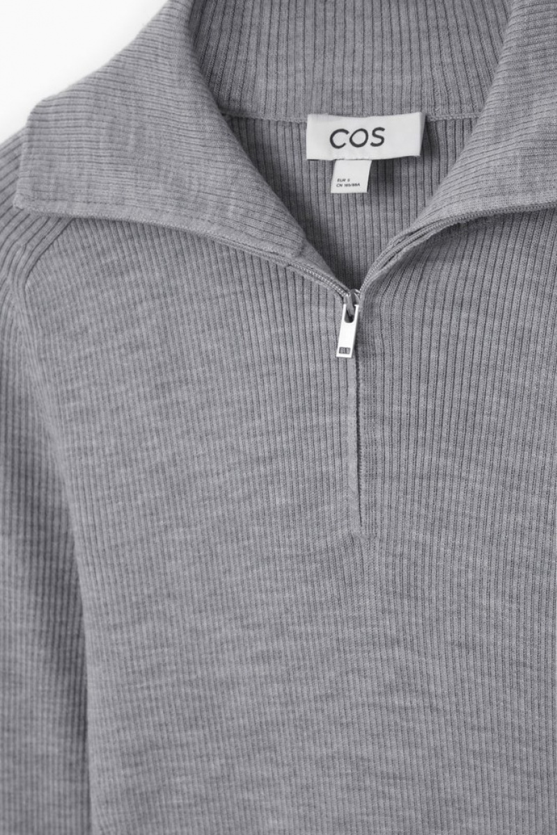 Light Gray MéLange COS Ribbed Wool Half-Zip Top Sweaters & Cardigans | 501379-VDE