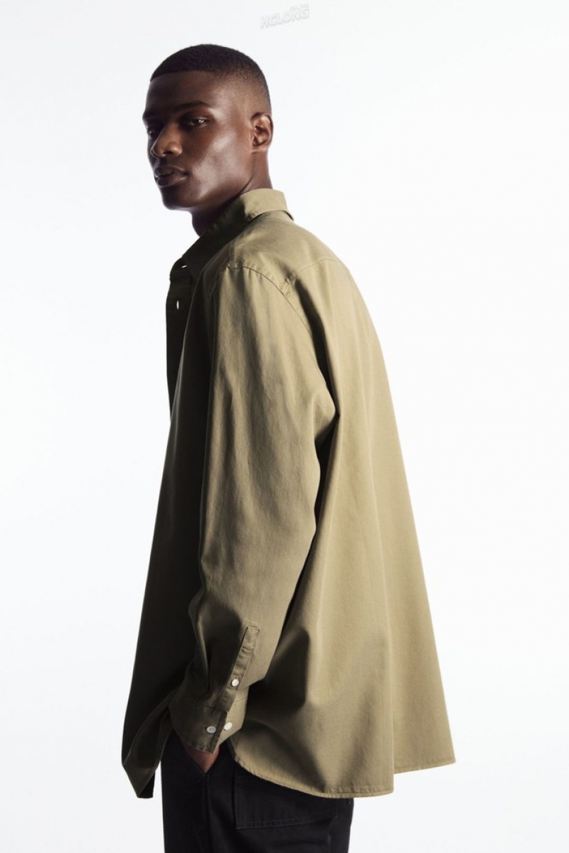 Light Green COS Lightweight Twill Shirt Shirts | 147290-ZDU