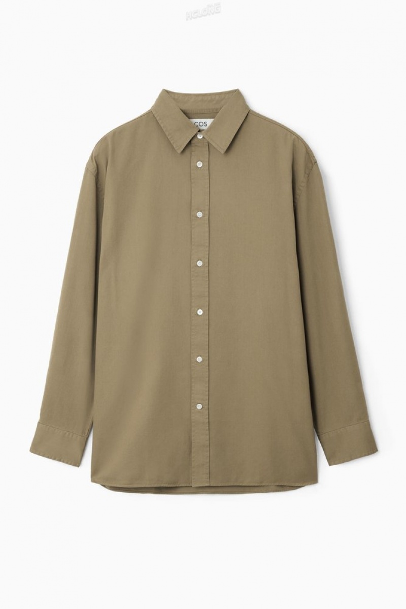 Light Green COS Lightweight Twill Shirt Shirts | 147290-ZDU