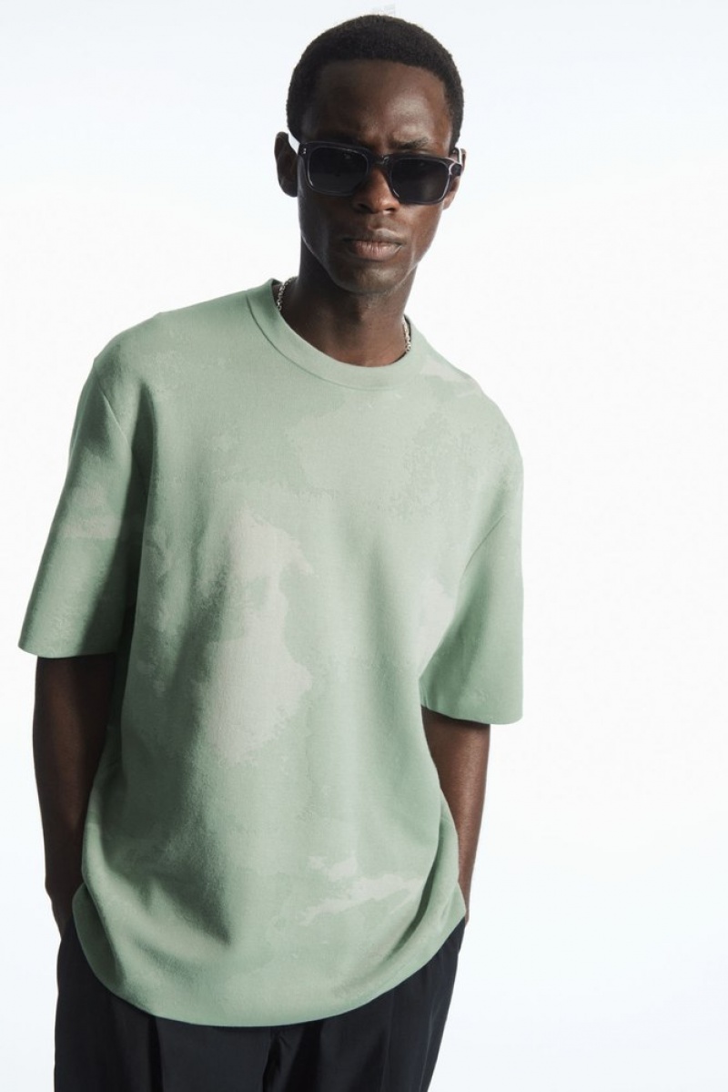 Light Green COS Relaxed-Fit Jacquard T-Shirt T-shirts | 356129-XML