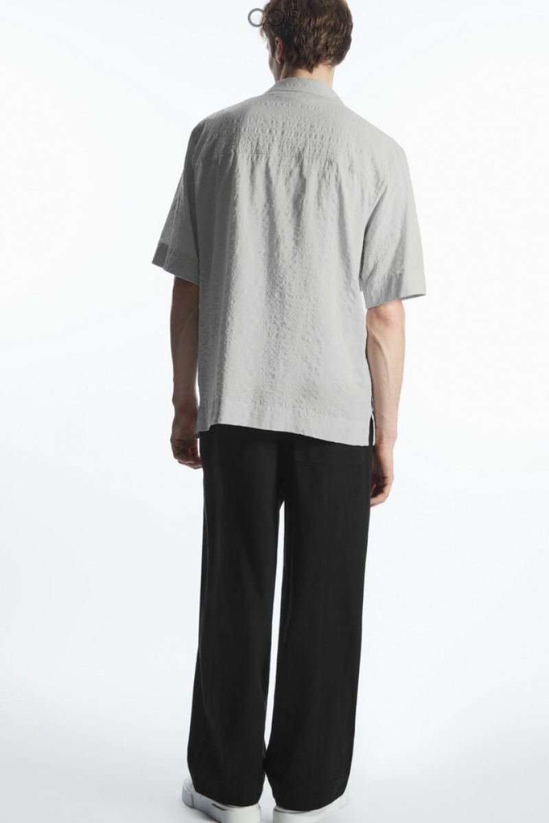 Light Grey COS Camp-Collar Seersucker Shirt Shirts | 931462-POI