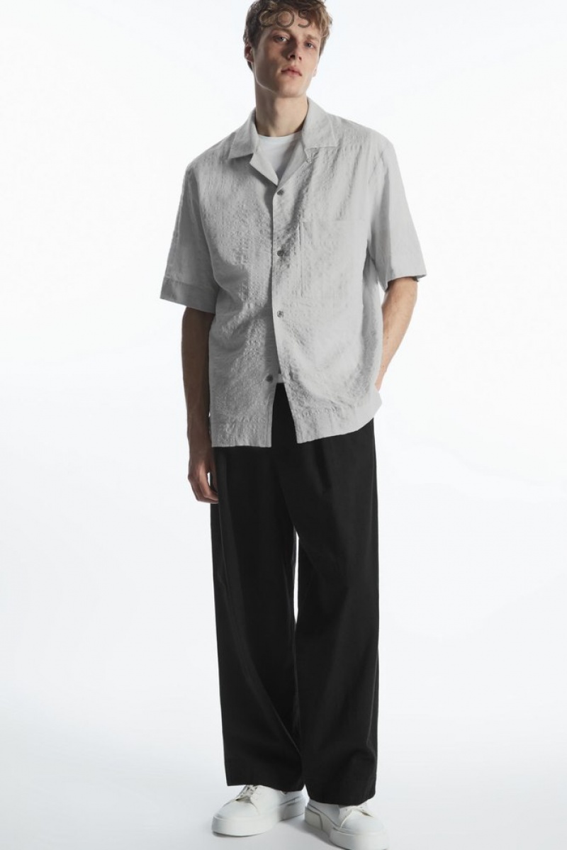 Light Grey COS Camp-Collar Seersucker Shirt Shirts | 931462-POI