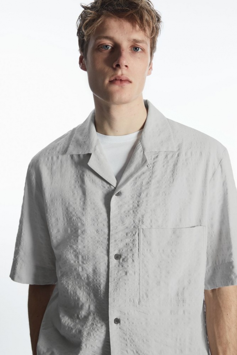 Light Grey COS Camp-Collar Seersucker Shirt Shirts | 931462-POI