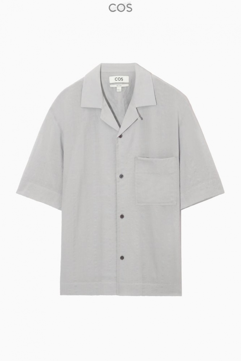 Light Grey COS Camp-Collar Seersucker Shirt Shirts | 931462-POI