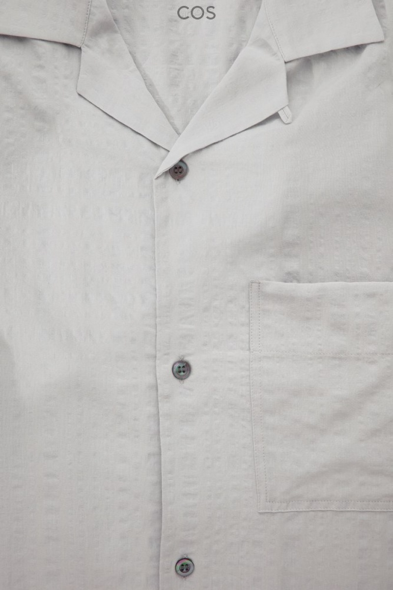 Light Grey COS Camp-Collar Seersucker Shirt Shirts | 931462-POI