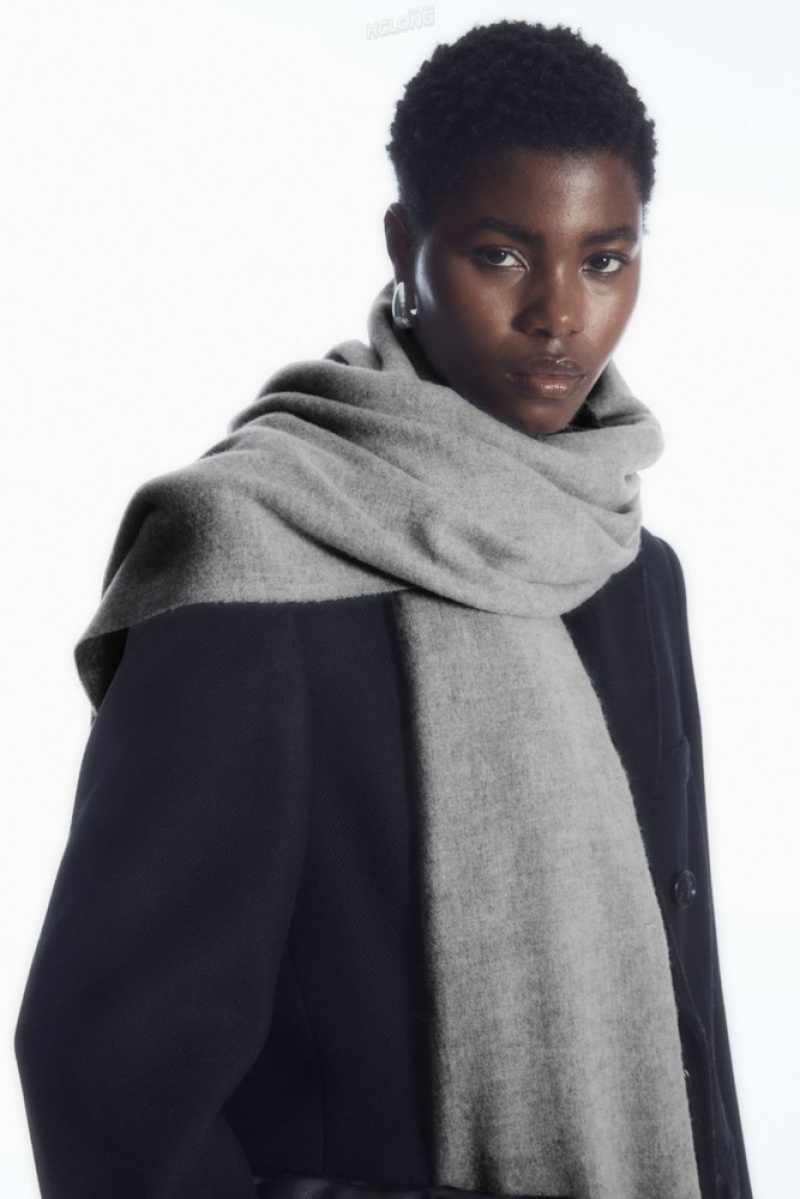 Light Grey COS Fringed Pure Wool Scarf Scarves | 204786-SJI