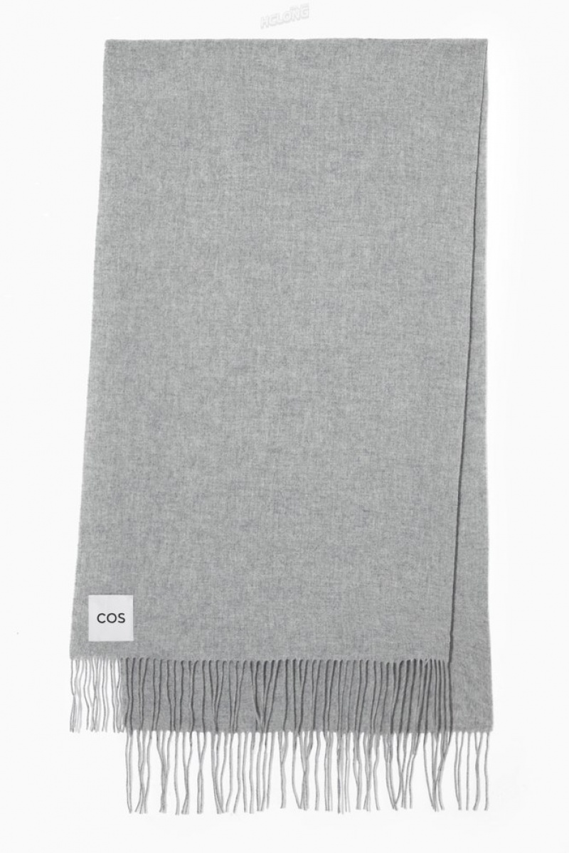 Light Grey COS Fringed Pure Wool Scarf Scarves | 204786-SJI