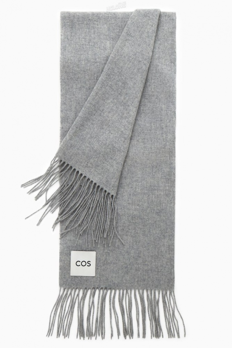 Light Grey COS Fringed Pure Wool Scarf Scarves | 204786-SJI