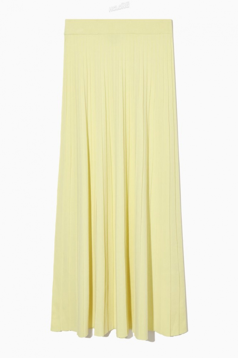 Light Yellow COS Pleated Knitted Maxi Skirt Skirts | 627150-YIS