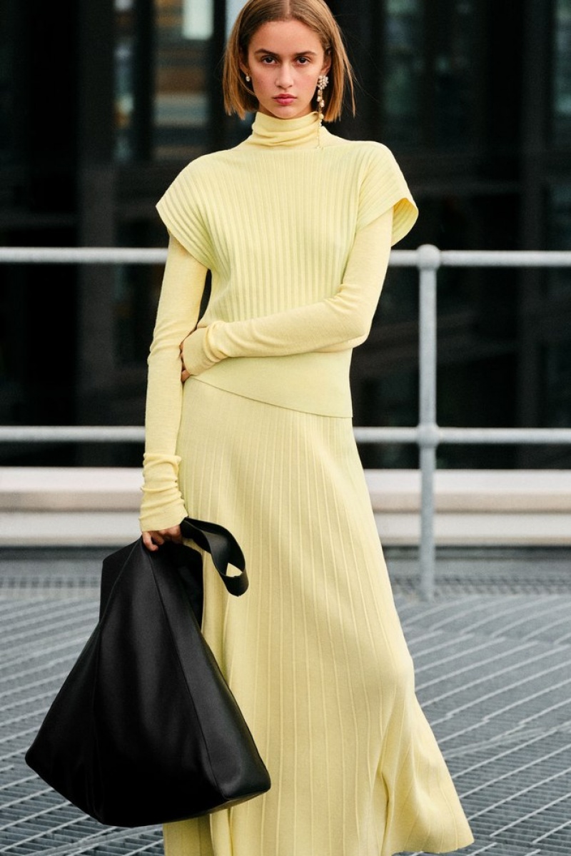 Light Yellow COS Pleated Knitted Maxi Skirt Skirts | 627150-YIS