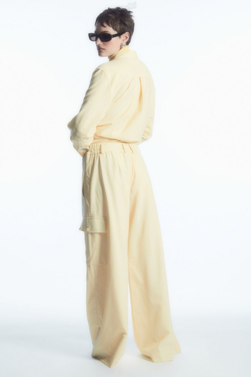 Light Yellow COS Wide-Leg Wool Cargo Pants Pants | 326918-LPU