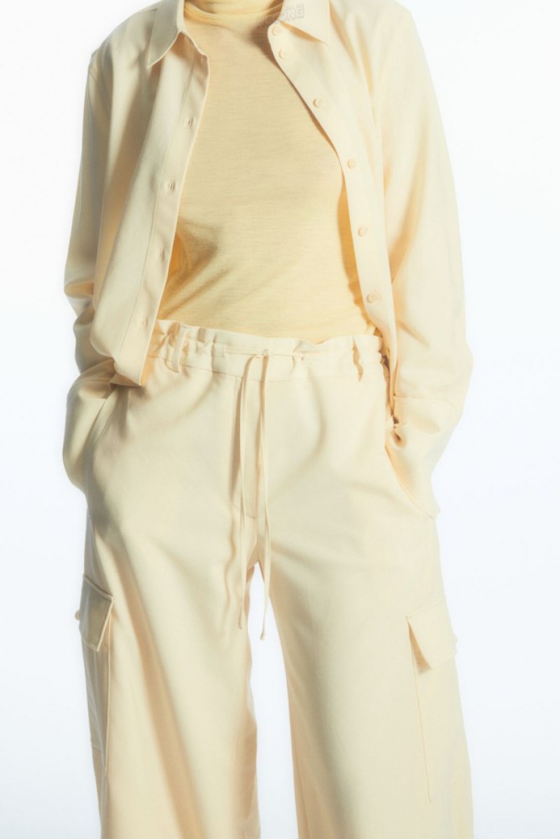 Light Yellow COS Wide-Leg Wool Cargo Pants Pants | 326918-LPU