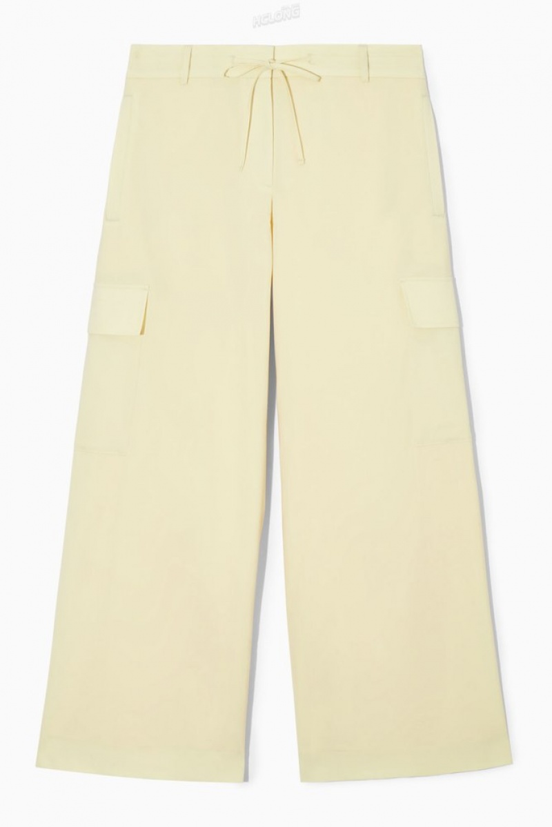 Light Yellow COS Wide-Leg Wool Cargo Pants Pants | 326918-LPU