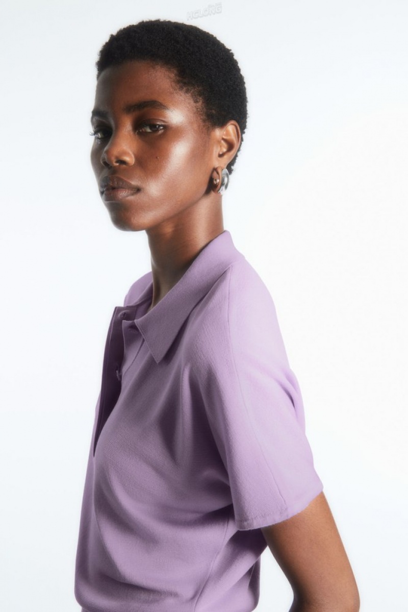 Lilac COS Knitted Polo Shirt Tops | 018624-TQJ