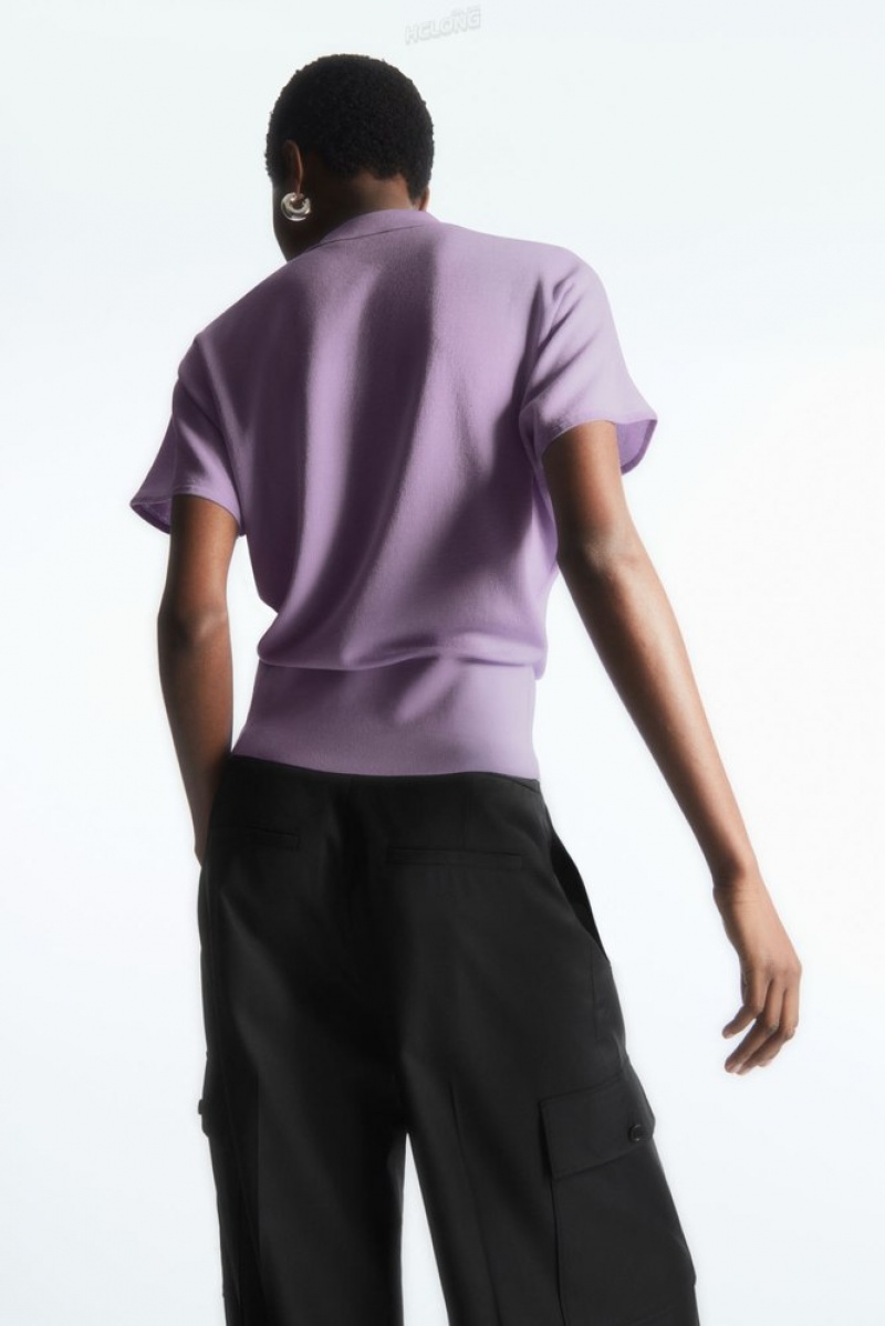 Lilac COS Knitted Polo Shirt Tops | 018624-TQJ