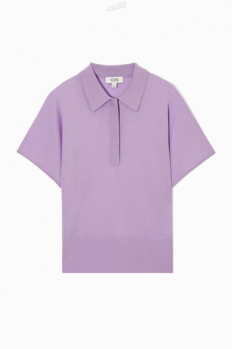 Lilac COS Knitted Polo Shirt Tops | 018624-TQJ