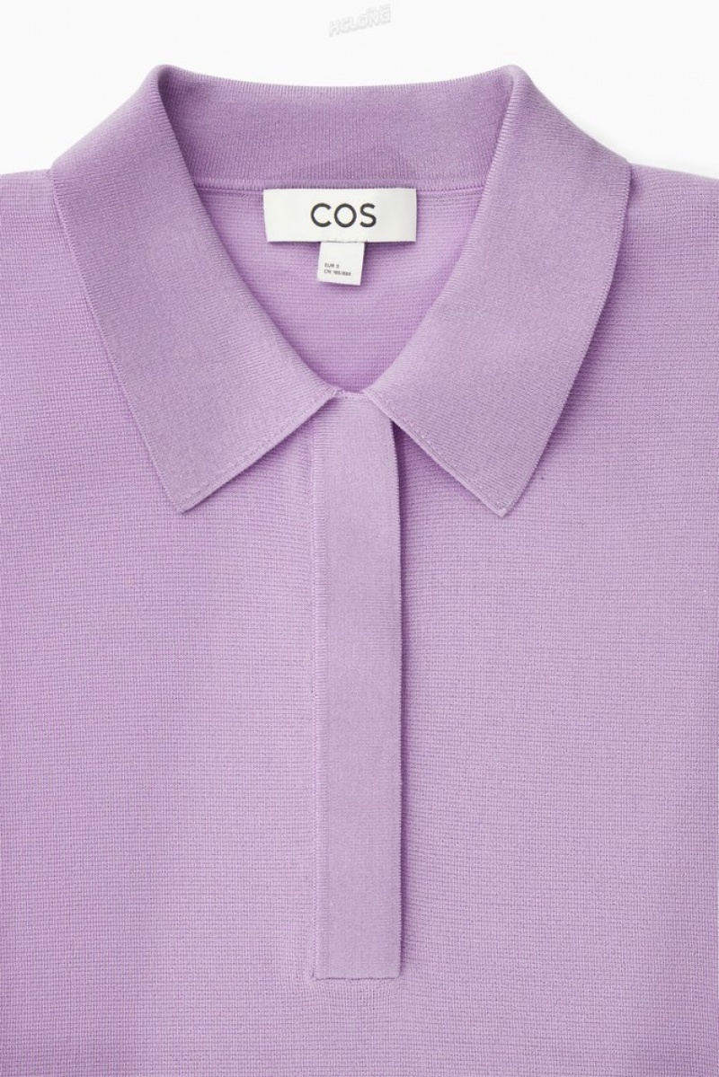 Lilac COS Knitted Polo Shirt Tops | 018624-TQJ