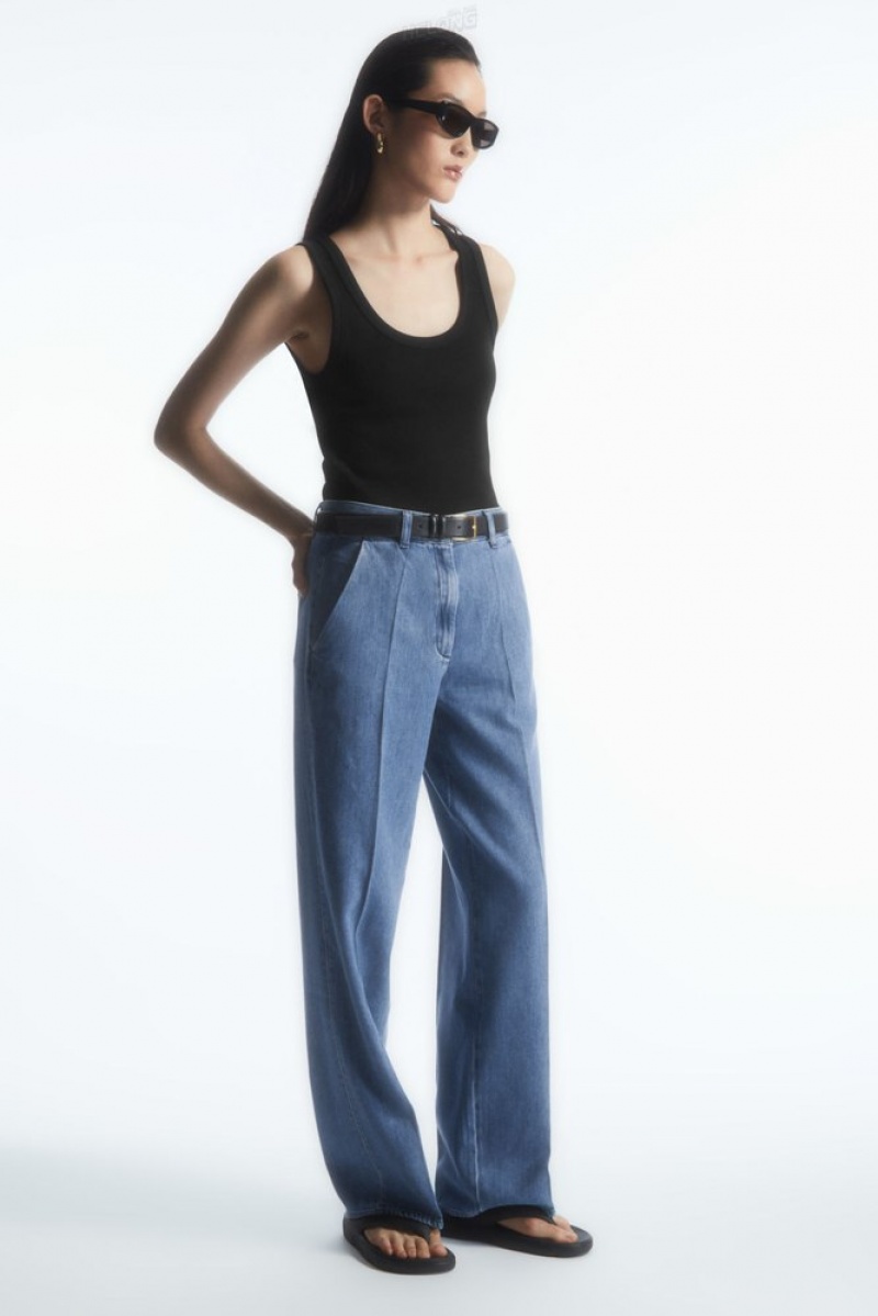 Mid Blue COS Straight-Leg Denim Trousers Trousers | 259417-HPK