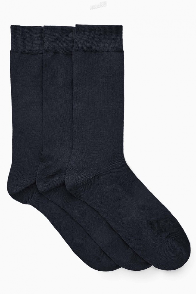 Navy COS 3-Pack Mercerised Cotton Socks Socks | 806541-NRM