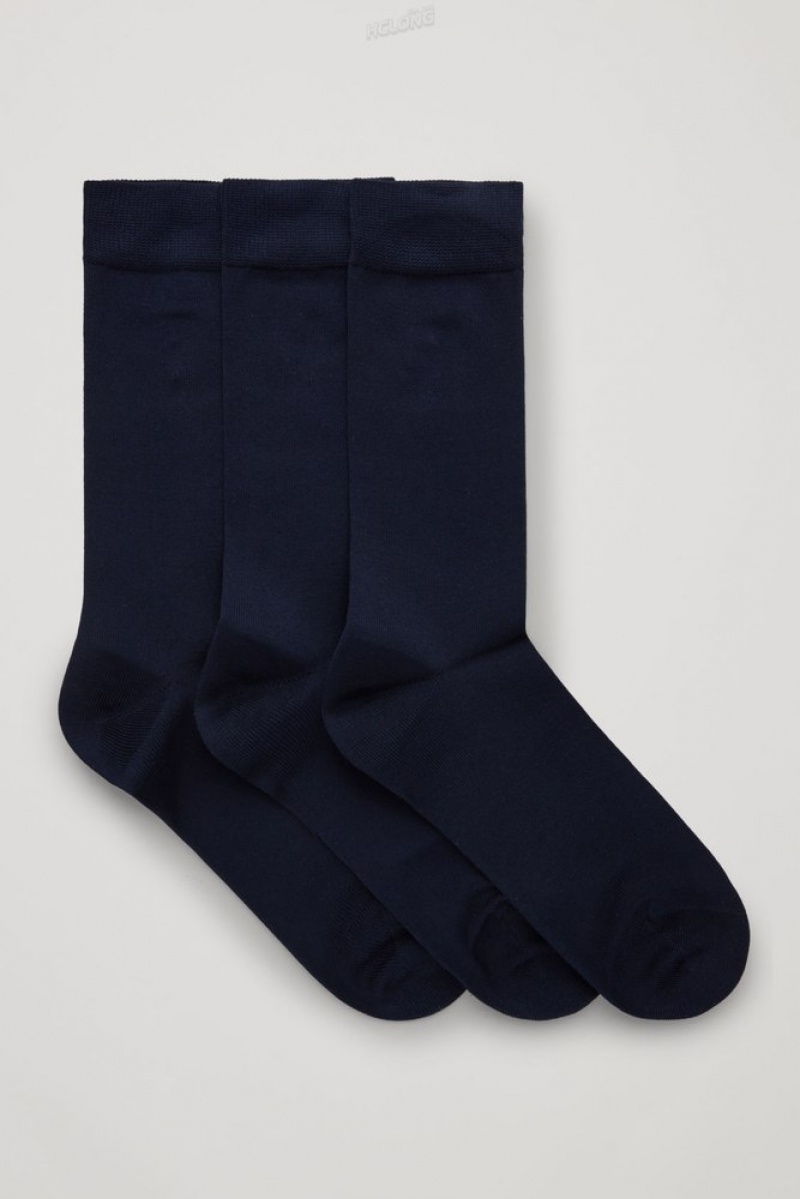 Navy COS 3-Pack Mercerised Cotton Socks Socks | 806541-NRM