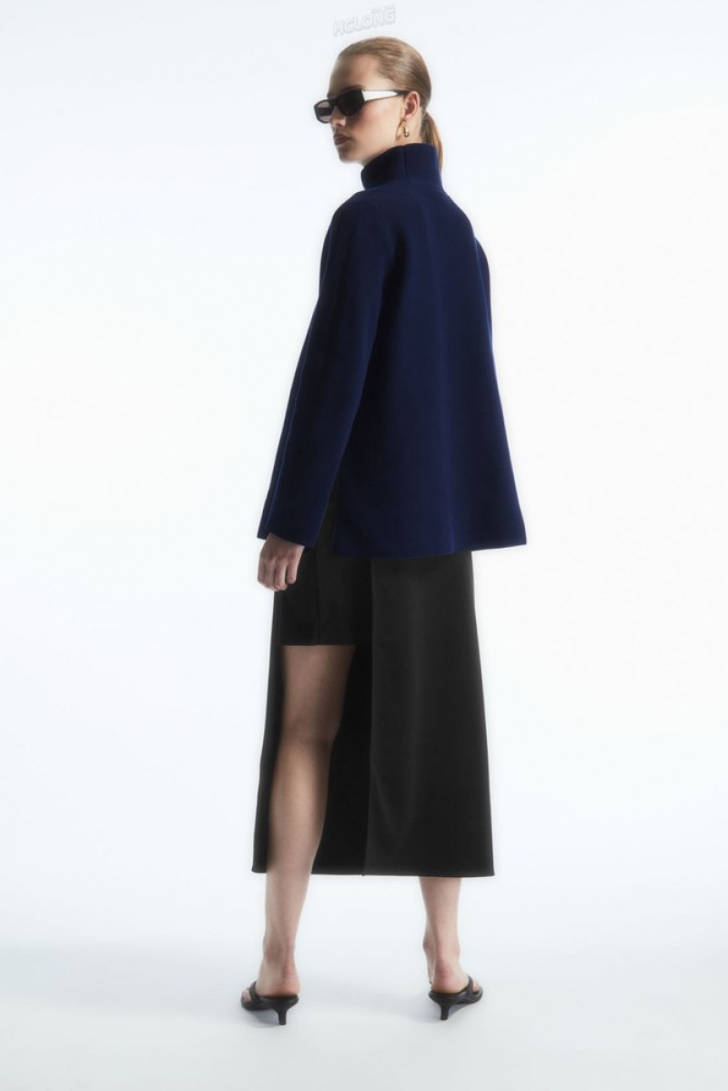 Navy COS A-Line Funnel-Neck Top Tops | 281970-GTD