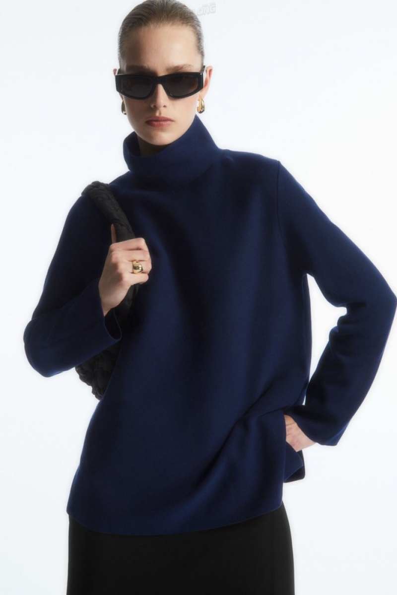 Navy COS A-Line Funnel-Neck Top Tops | 281970-GTD