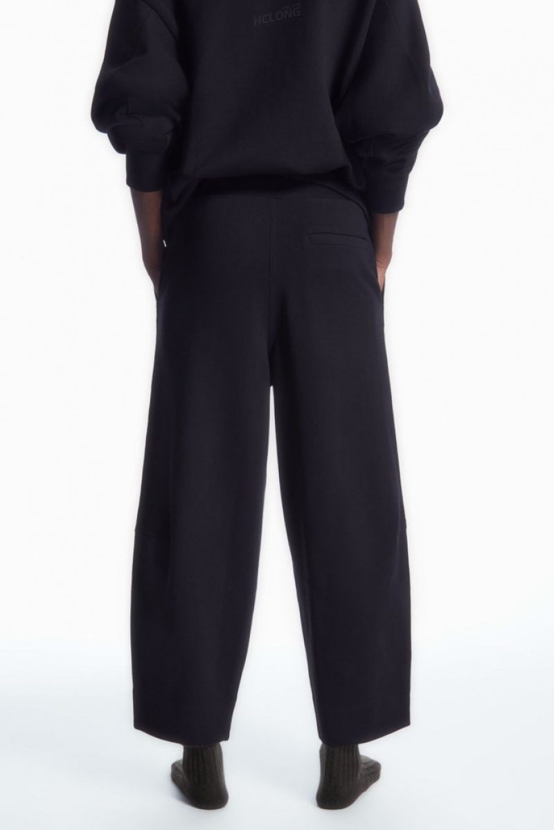 Navy COS Barrel-Leg Jersey Joggers Trousers | 852491-BKT