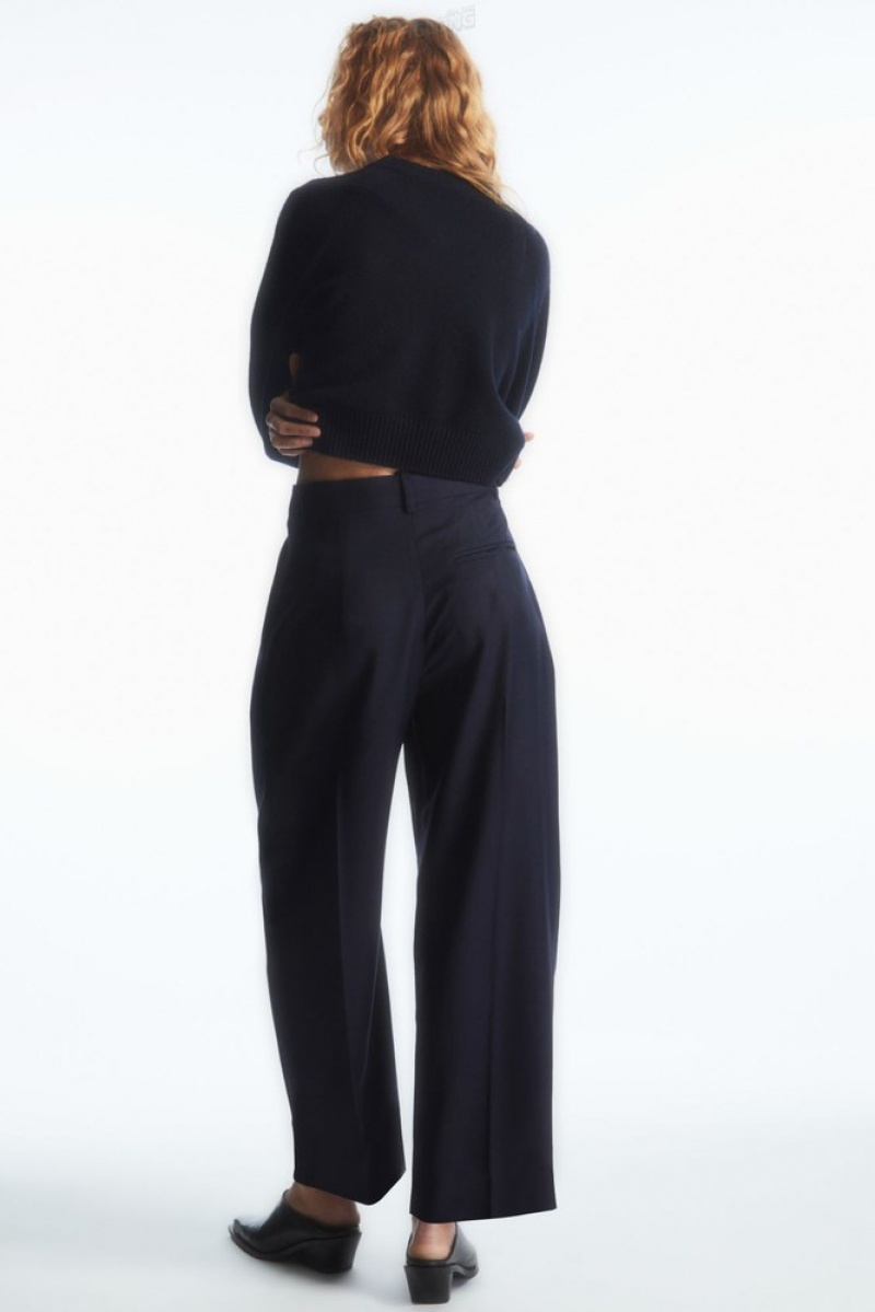 Navy COS Barrel-Leg Wool Pants Pants | 301649-OKD