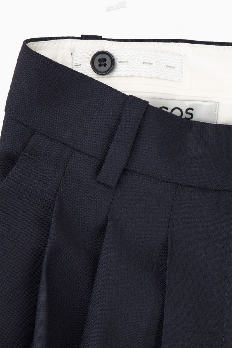 Navy COS Barrel-Leg Wool Pants Pants | 301649-OKD