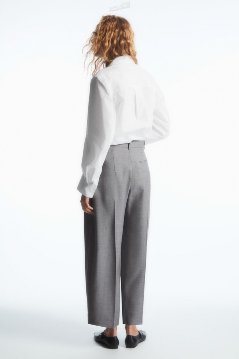 Navy COS Barrel-Leg Wool Pants Pants | 475291-YJI