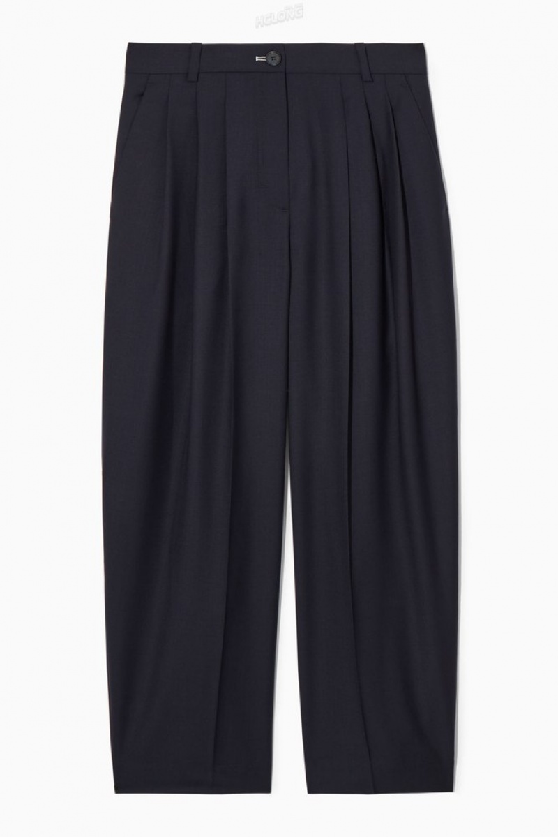 Navy COS Barrel-Leg Wool Trousers Trousers | 879164-ROE