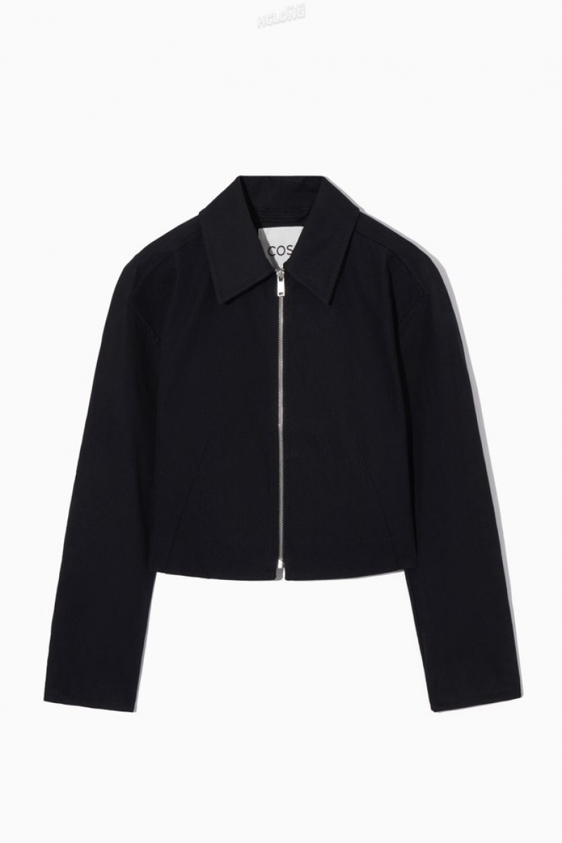 Navy COS Cropped Waisted Jacket Coats & Jackets | 549716-FUC