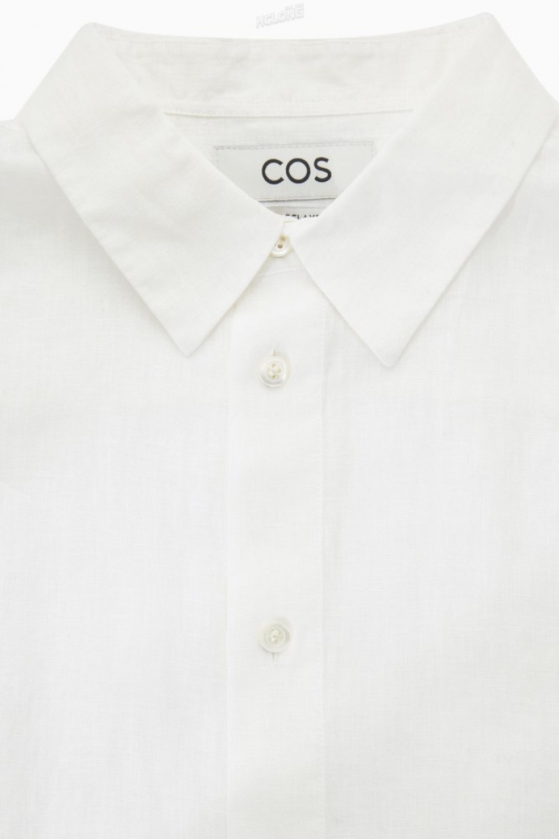 Navy COS Curved-Hem Linen Shirt Shirts | 567293-JDX