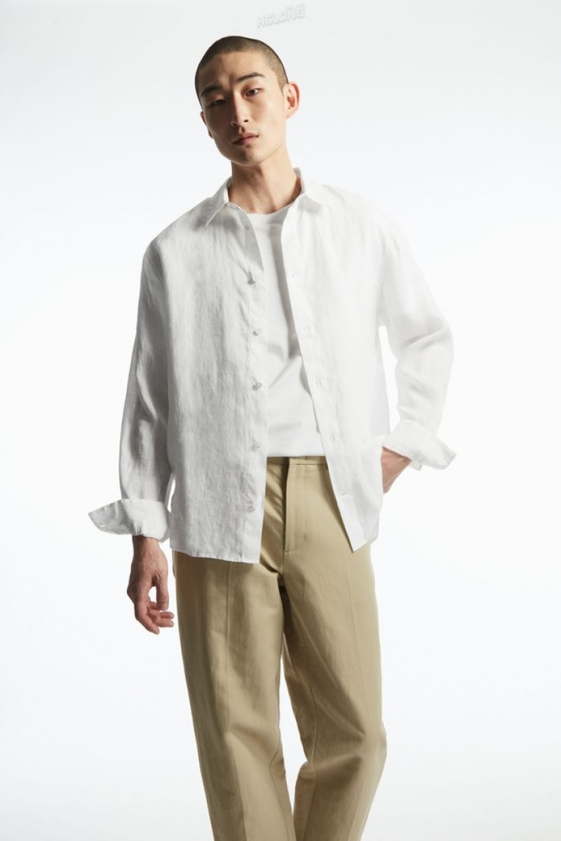 Navy COS Curved-Hem Linen Shirt Shirts | 567293-JDX