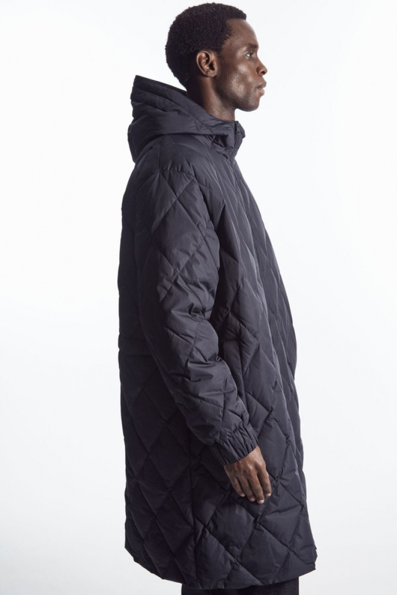 Navy COS Diamond-Quilted Padded Parka Coats & Jackets | 693014-WUR