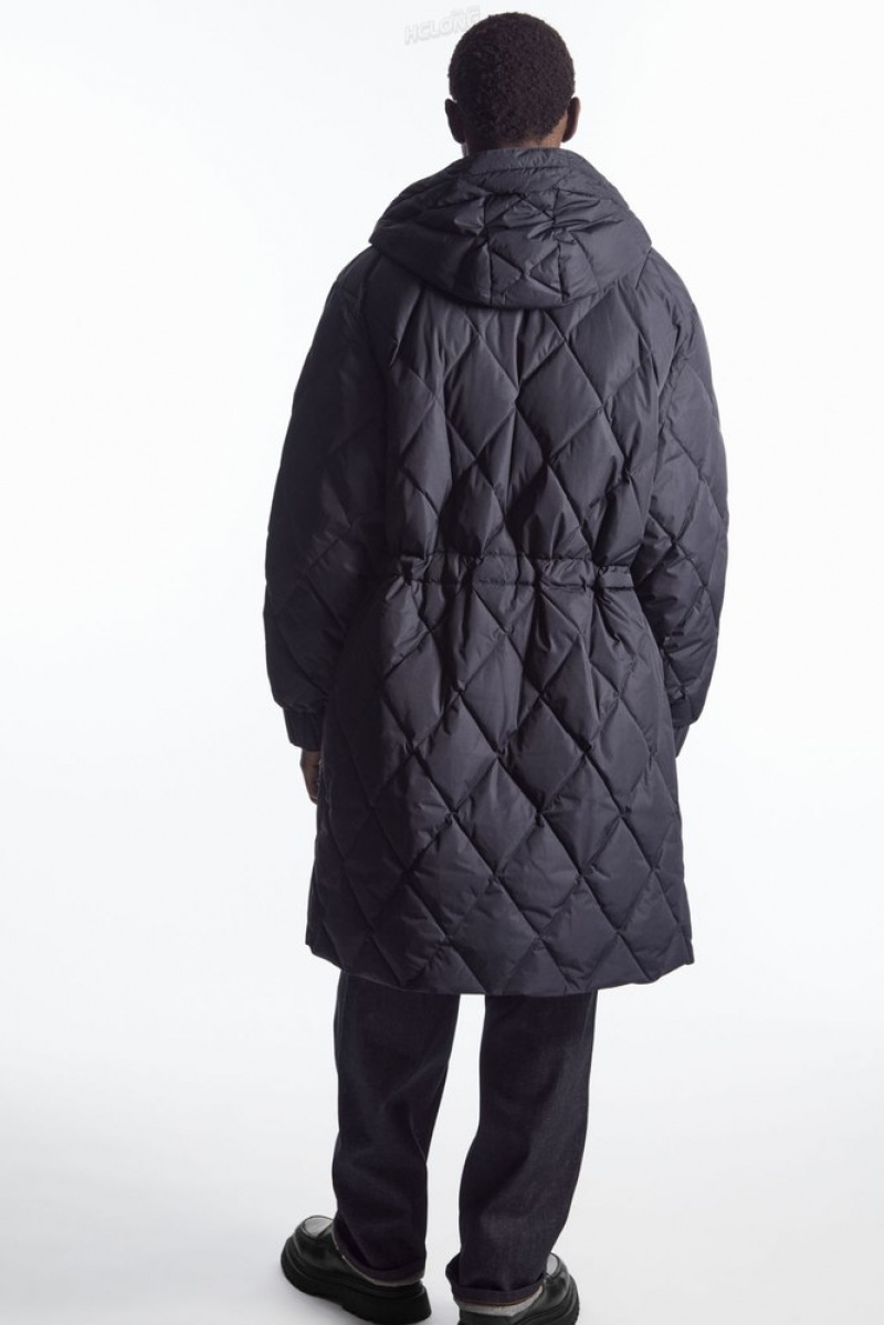 Navy COS Diamond-Quilted Padded Parka Coats & Jackets | 693014-WUR