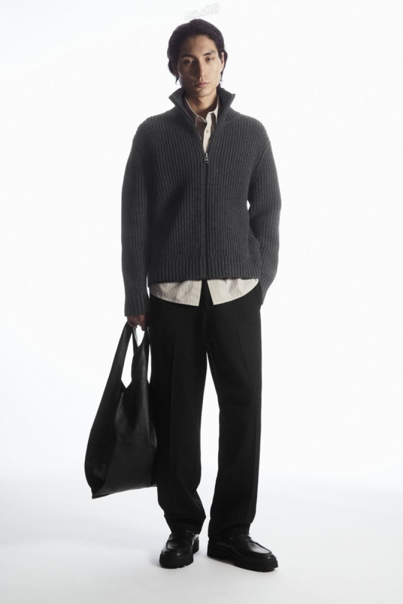 Navy COS Funnel-Neck Knitted Wool Jacket Knitwear | 137428-PHE