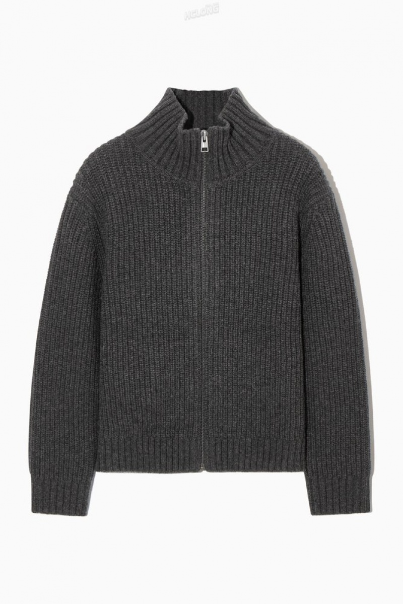 Navy COS Funnel-Neck Knitted Wool Jacket Knitwear | 137428-PHE