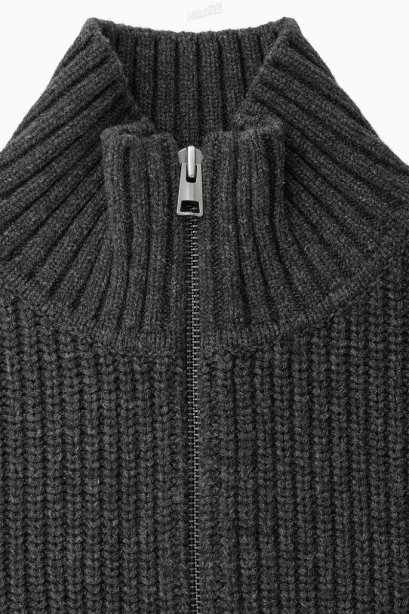 Navy COS Funnel-Neck Knitted Wool Jacket Knitwear | 137428-PHE