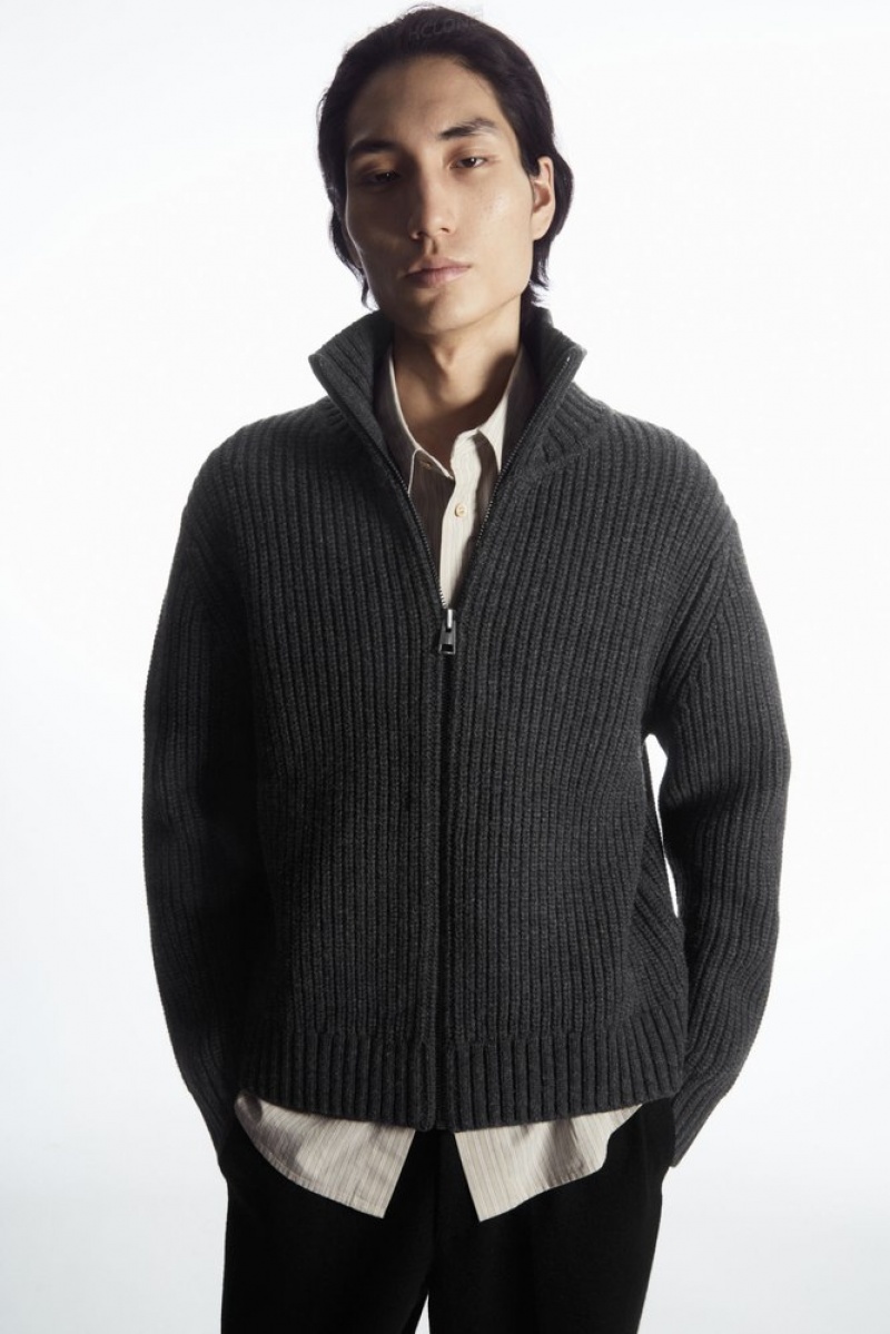 Navy COS Funnel-Neck Knitted Wool Jacket Knitwear | 137428-PHE