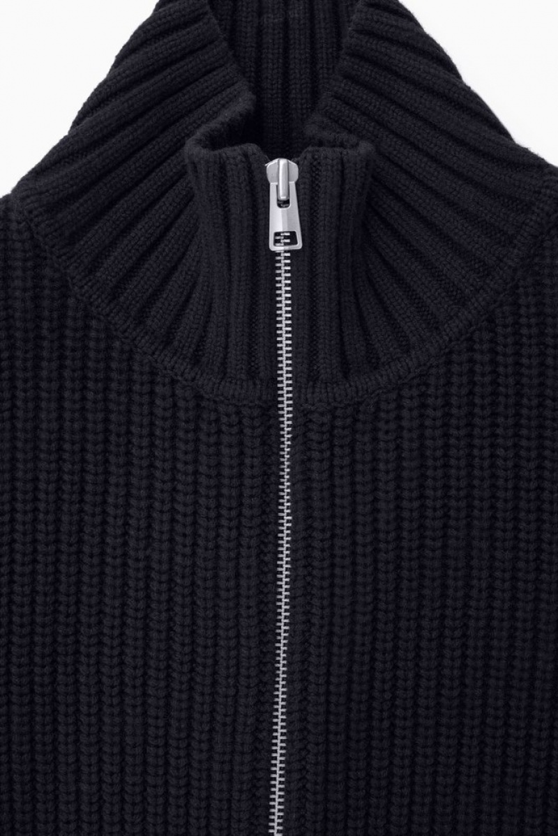 Navy COS Funnel-Neck Knitted Wool Jacket Knitwear | 438160-PXQ