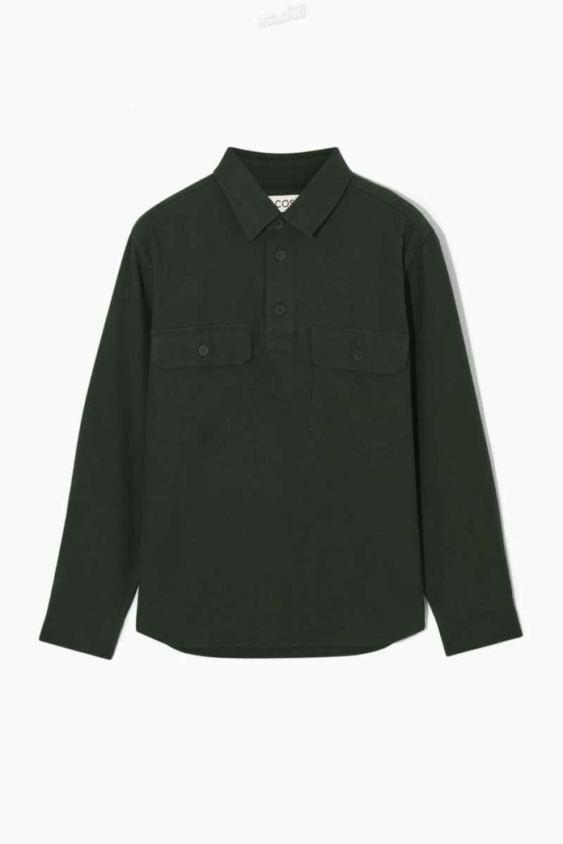 Navy COS Half-Placket Utility Overshirt Shirts | 284695-ANE