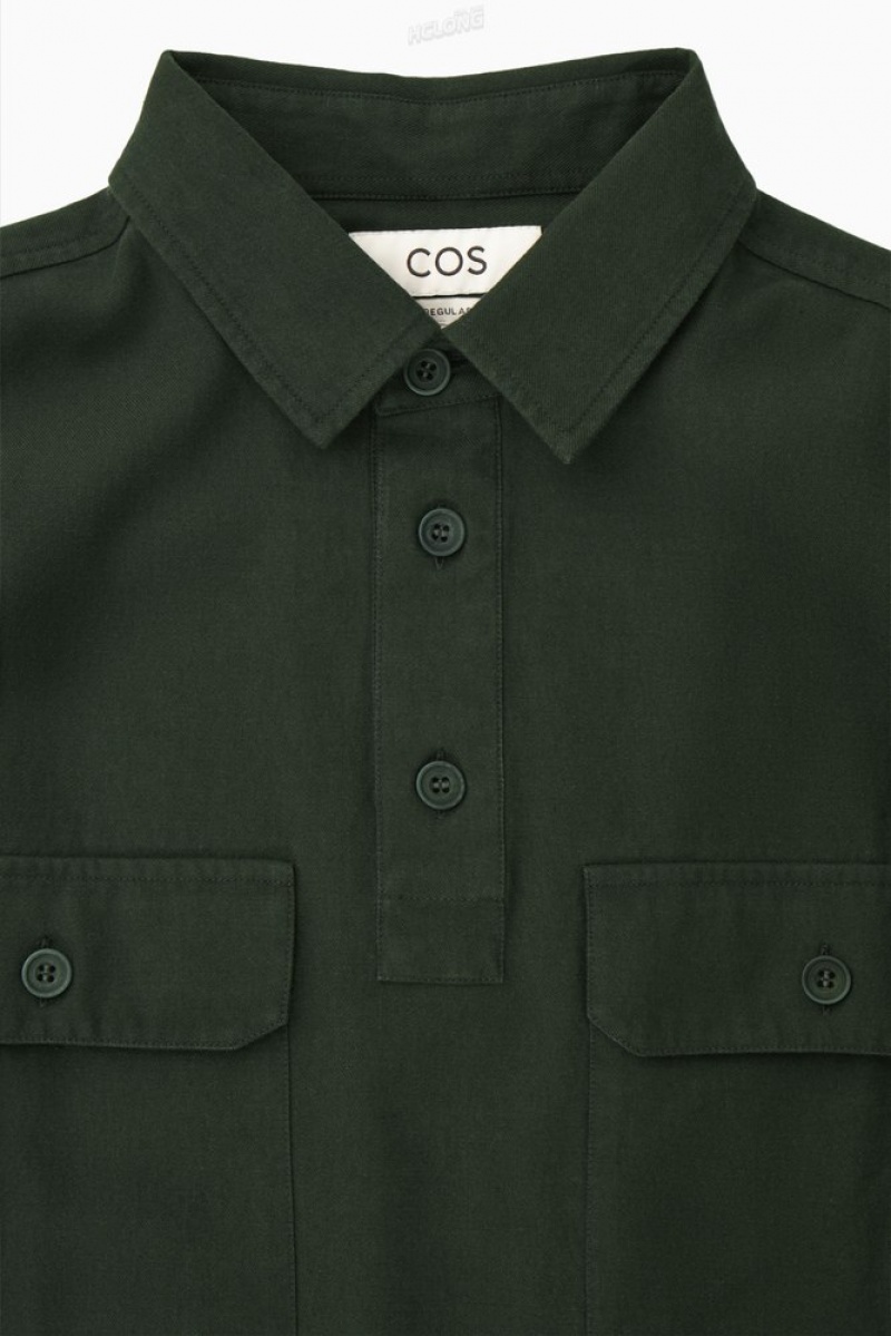 Navy COS Half-Placket Utility Overshirt Shirts | 284695-ANE