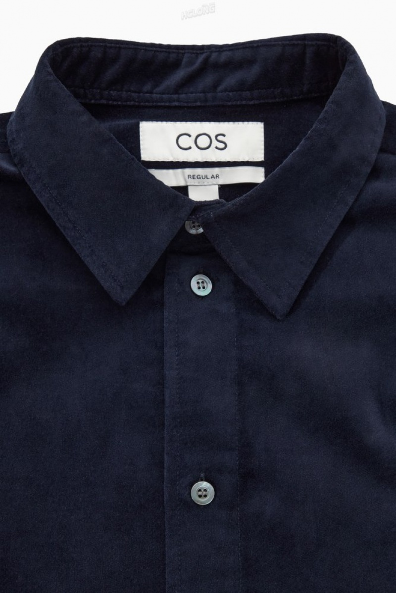 Navy COS Heavyweight Cotton-Moleskin Shirt Shirts | 213598-VCN