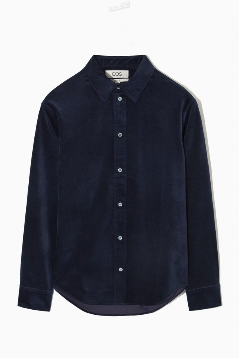 Navy COS Heavyweight Cotton-Moleskin Shirt Shirts | 213598-VCN