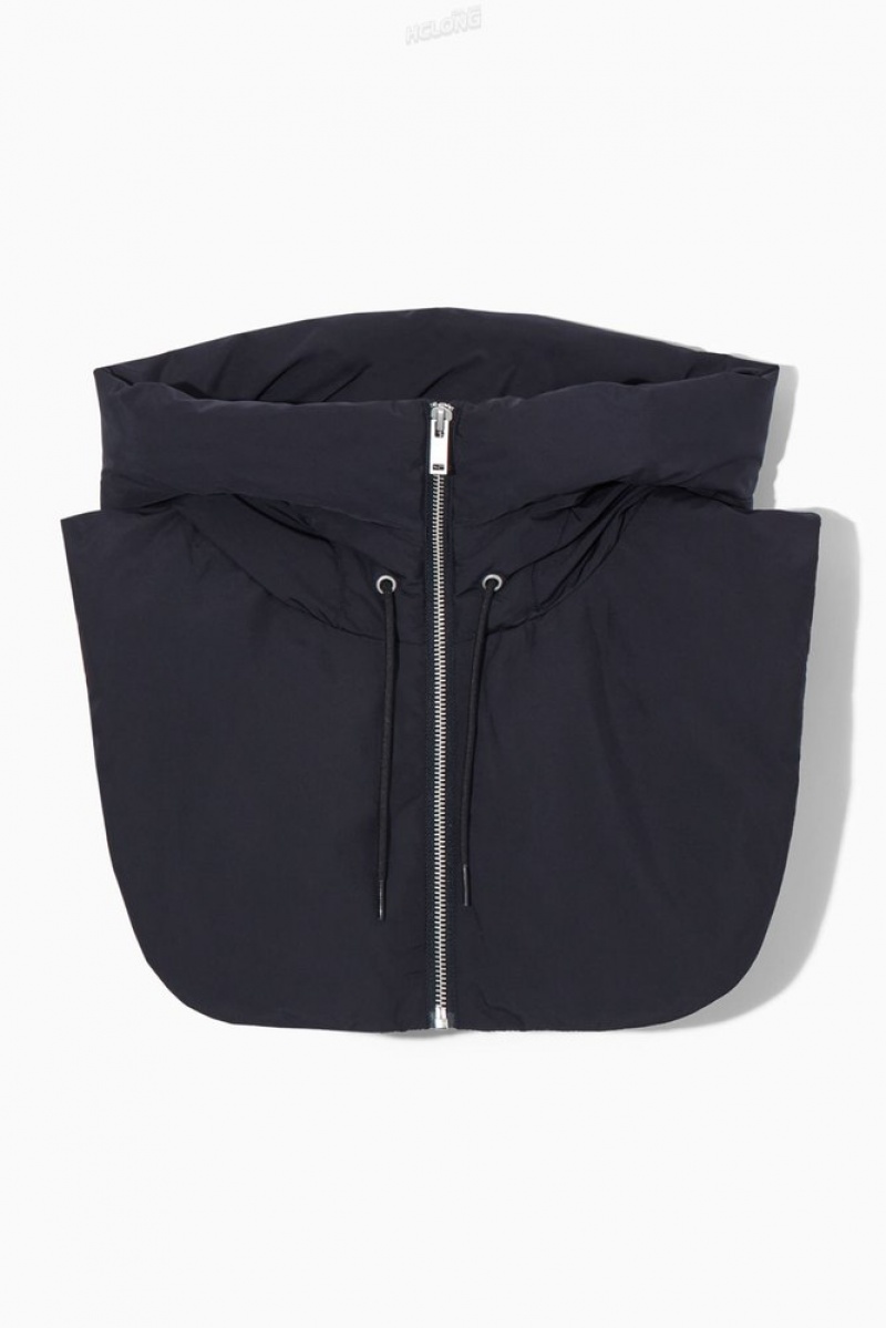 Navy COS Hooded Mock Collar Coats & Jackets | 378056-ZVR