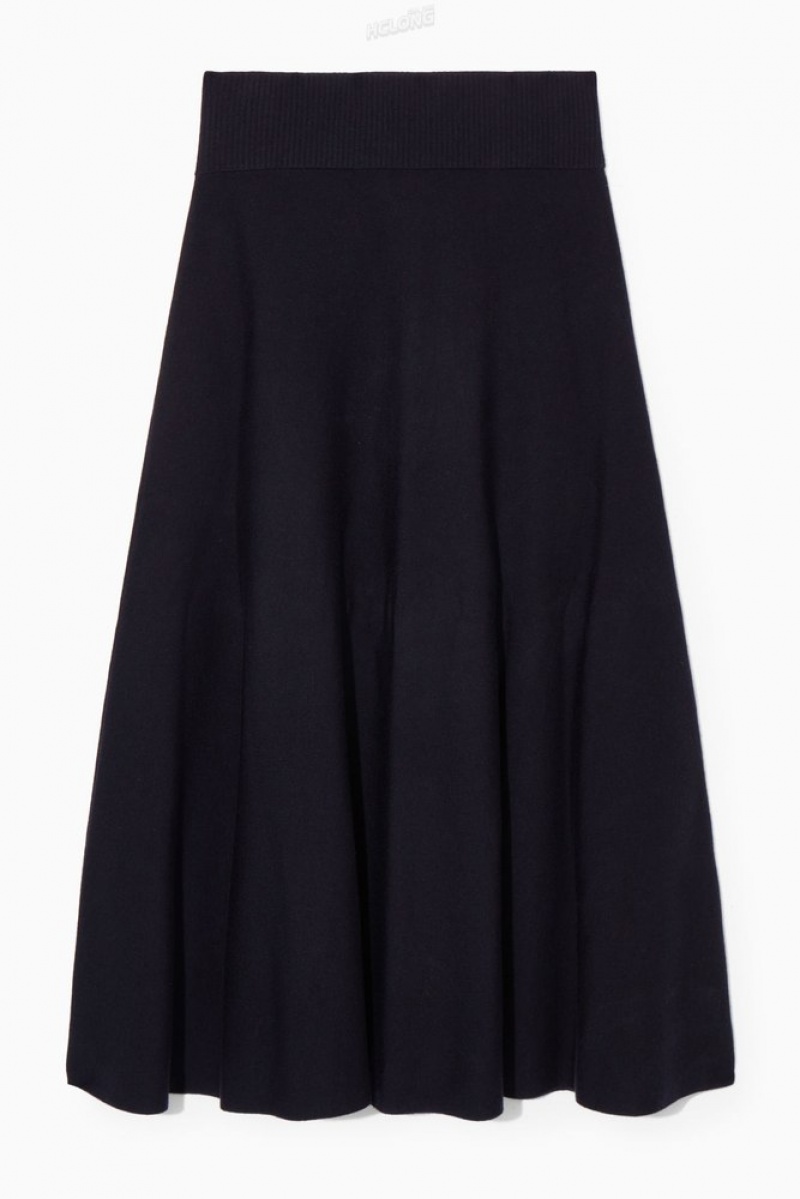 Navy COS Knitted Midi Skirt Skirts | 694285-IZP