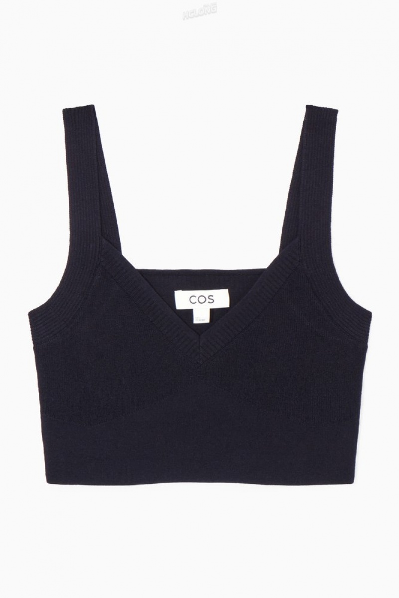 Navy COS Knitted V-Neck Bralette Sweaters & Cardigans | 814392-TWK