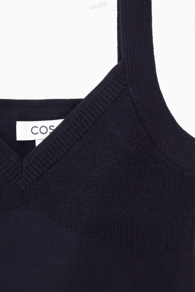 Navy COS Knitted V-Neck Bralette Sweaters & Cardigans | 814392-TWK