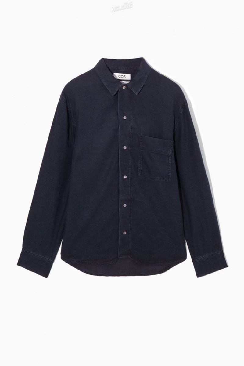 Navy COS Lightweight Denim Shirt Shirts | 651480-EGD